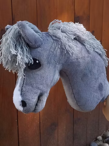 Hobby Horse Light Grey White with halter, lead and free gifts size A4 plush pony for kids hobby horsing handmade