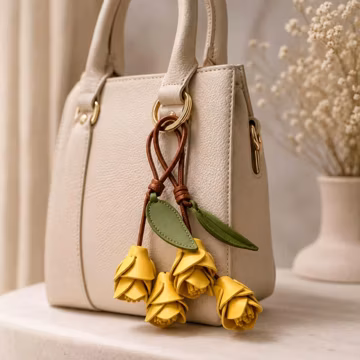 Leather Tulip Bag Charm, Handcrafted Floral Ornament, Botanical Handbag Accessory