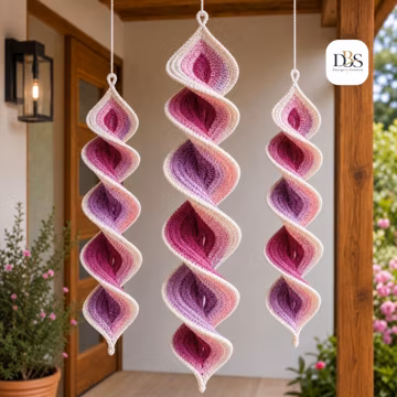 Crochet Wind Spinner Pattern PDF, Blush Plum Petal Spiral Trio, Boho Porch Hanging Decor