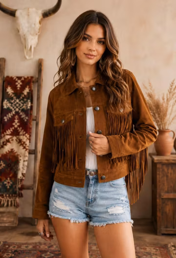 Women’s Brown Suede Fringe Jacket, Western Leather Jacket, Boho Cowboy Jacket, Vintage Fringe Jacket, Handmade Western Coat