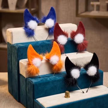 Fluffy Fox Ears Headband with Pompoms | Kawaii Cosplay Hair Accessory, Anime Costume Prop