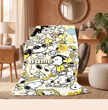 Floral Snoopy print single blanket soft sofa blanket cozy dorm blanket Customized name single blankets air conditioning blankets daily gift
