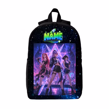 Personalized K-Pop Girl Hero Backpack, Custom Name Galaxy School Bag, Neon Music Warrior Bookbag, Pop Star Gift for Girls