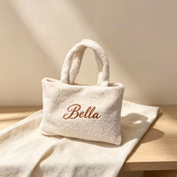 Personalized Plush Tote Bag with Embroidered Name for Shopping Travel and Everyday Outings