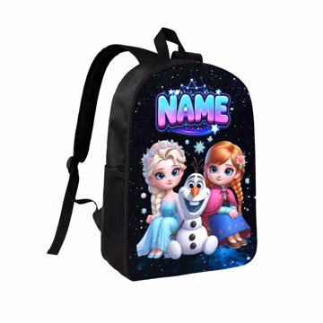 Personalized Ice Princess Backpack, Custom Name Galaxy School Bag, Winter Sisters Laptop Backpack, Snowman Birthday Gift for Kids