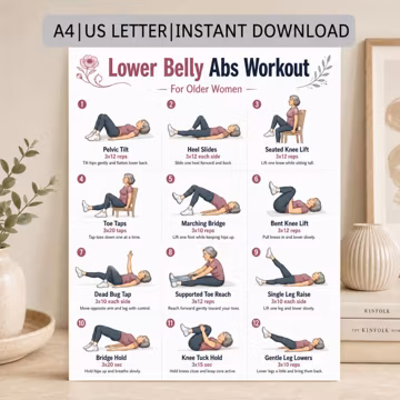 Lower Belly Abs Workout for Older Women | Printable Home Exercise Routine | Abs Strengthening PDF | Low Impact Abs Workout for Seniors