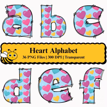 Heart Alphabet PNG A-Z | Doodle Letter Clipart Bundle | Valentine Monogram Digital Download