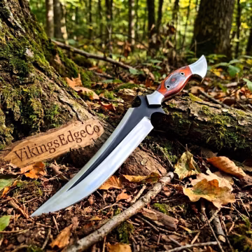 Handforged Curved Bowie Knife – Red Wood Handle, Fixed Blade, Outdoor & Collector's Gift