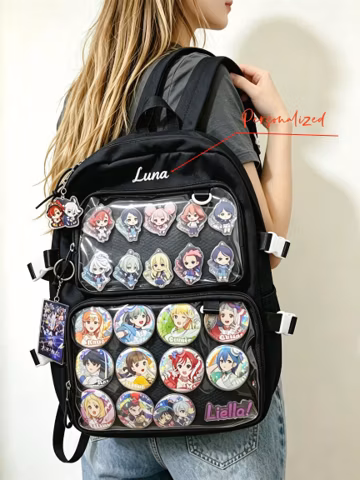 Personalized Embroidered Ita Bag Backpack, Versatile Ita Bag, Clear Window Pin Display Backpack, School Backpack, itabag cosplay, Kawaii Bag