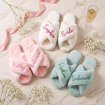 Personalized Embroidered Slippers, Custom Name Plush Slippers, Bridesmaid Gift, Wedding Party Gift, Cozy Gift For Her