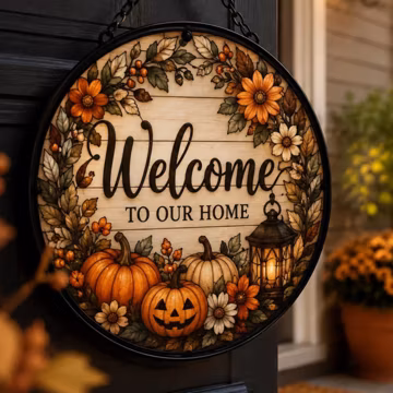 Welcome to Our Home Halloween Suncatcher, Stained Glass Style Window Hanging, Seasonal Fall Decor, Housewarming Gift