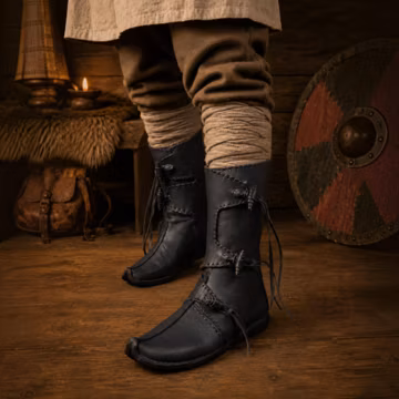 Handcrafted Black Medieval Leather Boots | Viking Renaissance Faire Shoes | Genuine Leather Boots for Cosplay, LARP | Historical Costume