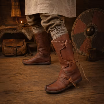 Handcrafted Medieval Leather Boots | Viking Renaissance Faire Shoes | Vintage Genuine Leather Boots for Cosplay, LARP | Historical Costume