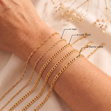 Gold Chain Bracelet, Dainty Layering Bracelets, Rope Chain, Cuban Link, Minimalist Everyday Jewelry, Stackable Gold Bracelet, Gift for Her