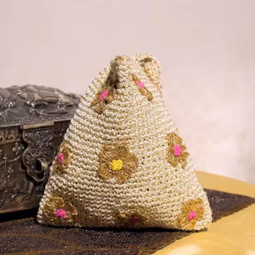 Handmade Crochet Floral Top-Handle Bag: Vintage Boho Cotton Purse