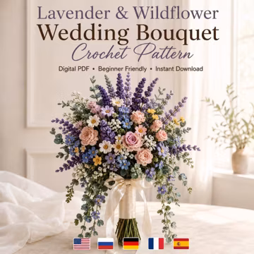 Lavender Wildflower Wedding Bouquet Crochet Pattern, Bridal Floral Digital PDF