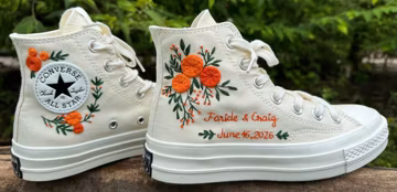 Personalized Embroidered Wedding Converse | Custom Floral Bridal Sneakers
