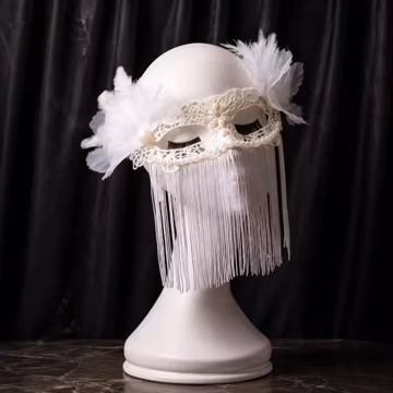 Lace Feather Masquerade Mask, Tassel Veil Face Mask, Goddess Party Eye Mask, Elegant Princess Costume Accessory for Women Ball