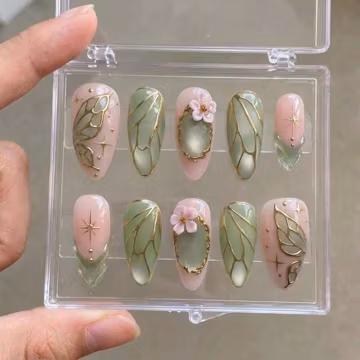 Butterfly Wing Press On Nails, Fairycore 3D Flower Fake Nails, Reusable Luxury Bridal Nail Se