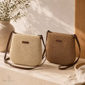 Woven Straw Shoulder Bag | Zipper Summer Tote Purse | Minimalist Vacation Bag