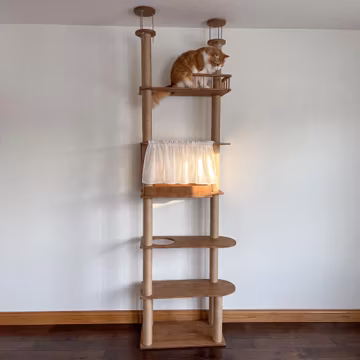 Floor to Ceiling Cat Tower, Wooden Cat Tree, Modern Tall Cat Furniture, Custom Height Wall Mounted Cat Shelves Condo, Wood Cat Climbing