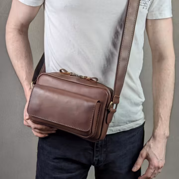 Personalized Mens Crossbody Bag, Custom Leather Messenger, Small Travel Shoulder Sling, bag with a magnetic pocket
