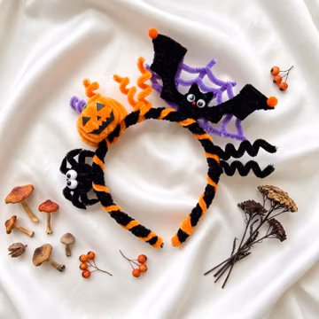 Spooky Halloween Headband, Cute Bat Pumpkin Spider Fuzzy Hairband, Handmade Spooky Season Party Costume Accessory, Whimsical Holiday Gift