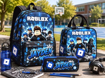Personalized Roblox Gamer Backpack Set, Kids School Bookbag, Lunch Bag, Pencil Case