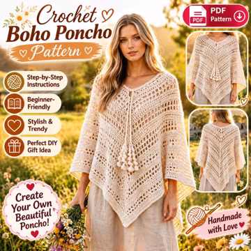 Crochet Poncho Pattern, Diamond Mesh Poncho, Boho Summer Cover Up, Tassel Tie Shawl, Pointed Crochet Cape, Beginner PDF Pattern
