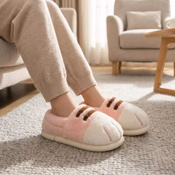 Kitty Claw Plush Slippers | Cute Cat House Shoes | Furry Non Slip Home Slippers | Cozy Winter Slides | Cat Lover Gift