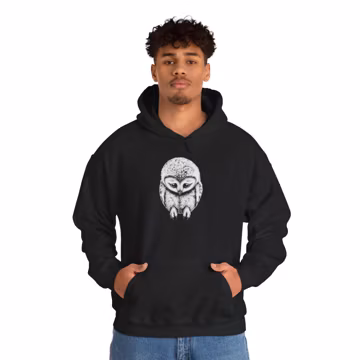 White Barn Owl Illustration Hoodie | Monochrome Wildlife Art, Forest Bird