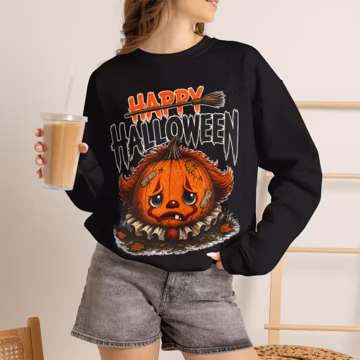 Sad Pumpkin Face Halloween crewneck sweatshirt | Cute Spooky Pumpkin Sweater
