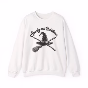 Spooky and Unbothered witch hat broom crossed sweatshirt | Halloween crewneck