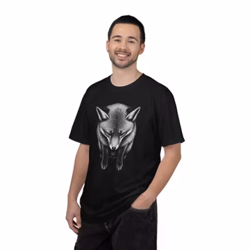 Grey Fox Illustration T-shirt | Detailed Wolf-like Fox Artwork
