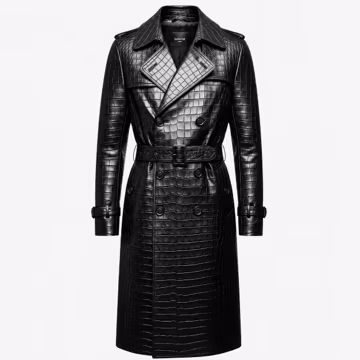Men's Black Croc Embossed Leather Trench Coat – Gothic Luxury Overcoat