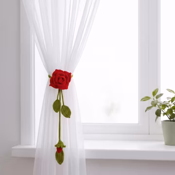 Handmade Crochet Rose Curtain Tieback | Floral Curtain Holder | Rose Curtain Tie | Boho Home Decor | Housewarming Gift | Christmas Decor