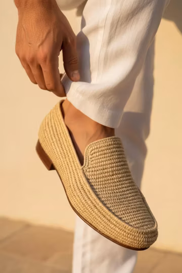 Handmade Moroccan Woven Loafers for Men, Natural Fiber Slip On Shoes, Artisan Summer Mules, Traditional Moroccan Footwear