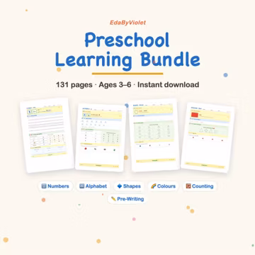 Preschool Learning Bundle, Pre K Kindergarten Worksheets, Number & Alphabet Tracing, Shapes Colors Counting, Homeschool Printable
