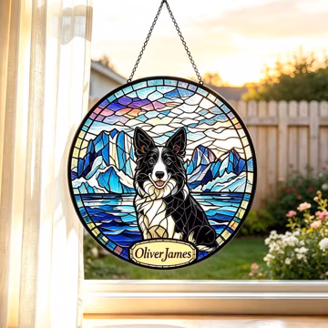 Dog Memorial Stained Glass Suncatcher, Custom Pet Portrait From Photo, Personalized Loss Gift, Dog Lover Keepsake