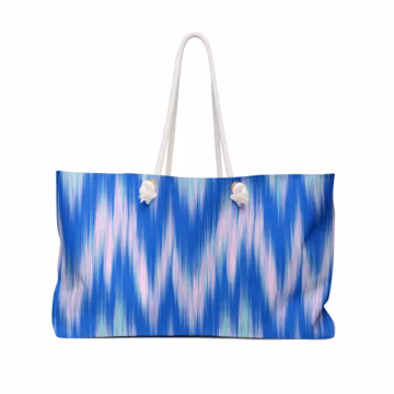 Blue Purple Ikat Weekender Bag, Chevron Zigzag Pattern Travel Tote, Ethnic Geometric Overnight Bag, Pastel Tribal Beach Bag Carry On