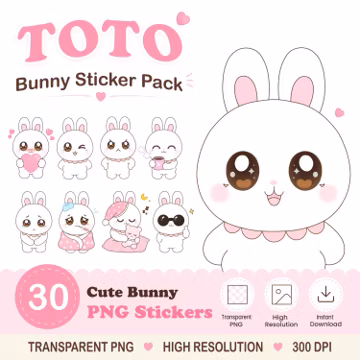 Kawaii Bunny Planner Stickers | PNG Clipart | GoodNotes Compatible | Journal Decor | Instant Download