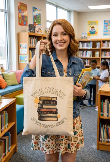 Back to School Librarian Canvas Tote Bag, Cute School Librarian Gift, Back to School Book Bag, Library Teacher Appreciation Canvas Book Bag