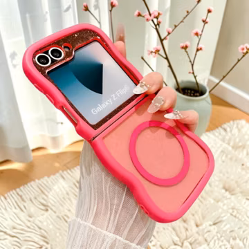 MagSafe Glitter Wave Border Case for Samsung Galaxy Z Flip8 Transparent Magnetic Shockproof Cover