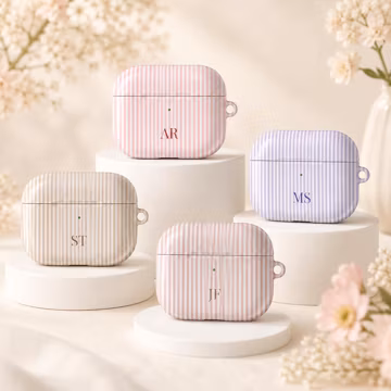 Personalized AirPods Case, Pastel Striped Monogram Earbud Cover, Custom Initials Case, Preppy Gift for Her