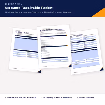 Accounts Receivable Packet | Invoice, AR Aging Tracker, Collections Log and More (PDF)
