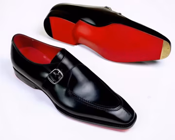 Christian Louboutin Black Calf Leather Monk Strap Shoes Men's Red Sole Luxury Footwear