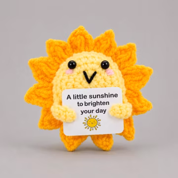 Crochet Sunshine Pocket Hug, Handmade Positive Sun Plush with Encouragement Card, Emotional Support Gift, Cute Amigurumi Desk Decor