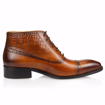 Men's Croc Panel Cap Toe Ankle Boots | Handmade Leather, Brown/Black