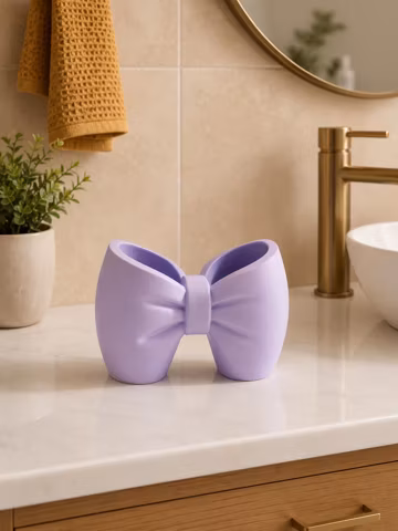 Cute Bow Toothbrush Holder, Bathroom Organizer, Makeup Brush Holder, Bow Vanity Decor, Toothpaste Cup, Kawaii Bathroom Accessory