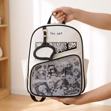 Manga Panel Ita Backpack, Comic Strip Mini Rucksack with Speech Bubble Card Tag, Anime Itabag, Photocard Holder, Con Bag